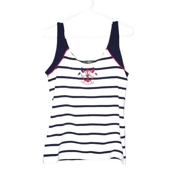 Lauren Ralph Lauren Tops - Ralph Lauren Flag Anchor Nautical Navy Striped Tank Top Medium Preppy Y2K